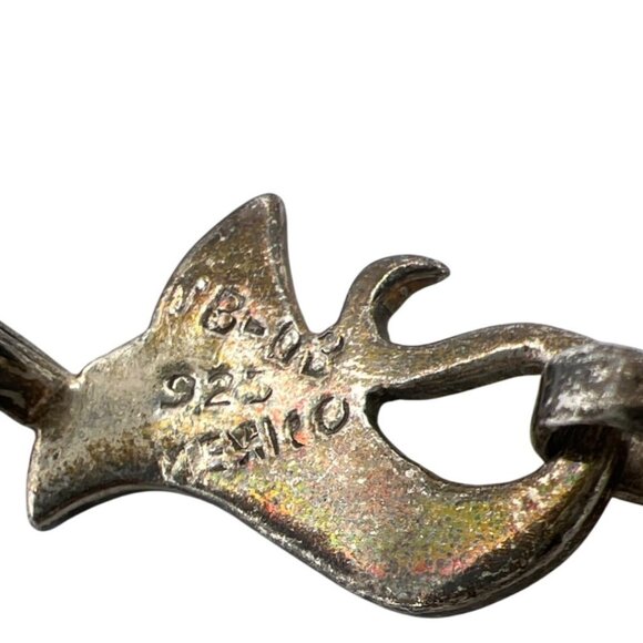 Vtg Taxco Mexican 925 Silver Crushed Turquoise Inlay Section Bracelet 7.5" SW - Picture 6 of 10